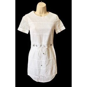 Michael Kors White Eyelet Drawstring Mini Dress
